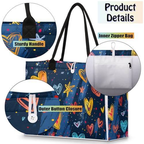Abstract Star Heart Tote Bag for Women Large Beach Bag Reusable Tote Bags for Work Travel Beach Shopping4