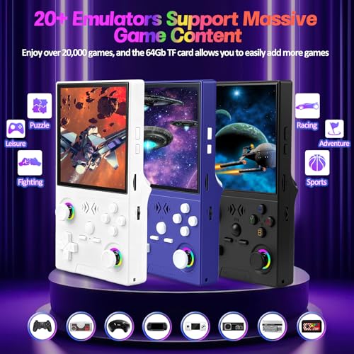 XF40V Retro Handheld Game Console, Retro Gaming Console 4.0'' IPS Screen Linux System Built-in 64G TF Card, Open Source Linux System, Preloaded 20000+ Classic Games, Portable Video Gaming (White) — view 2