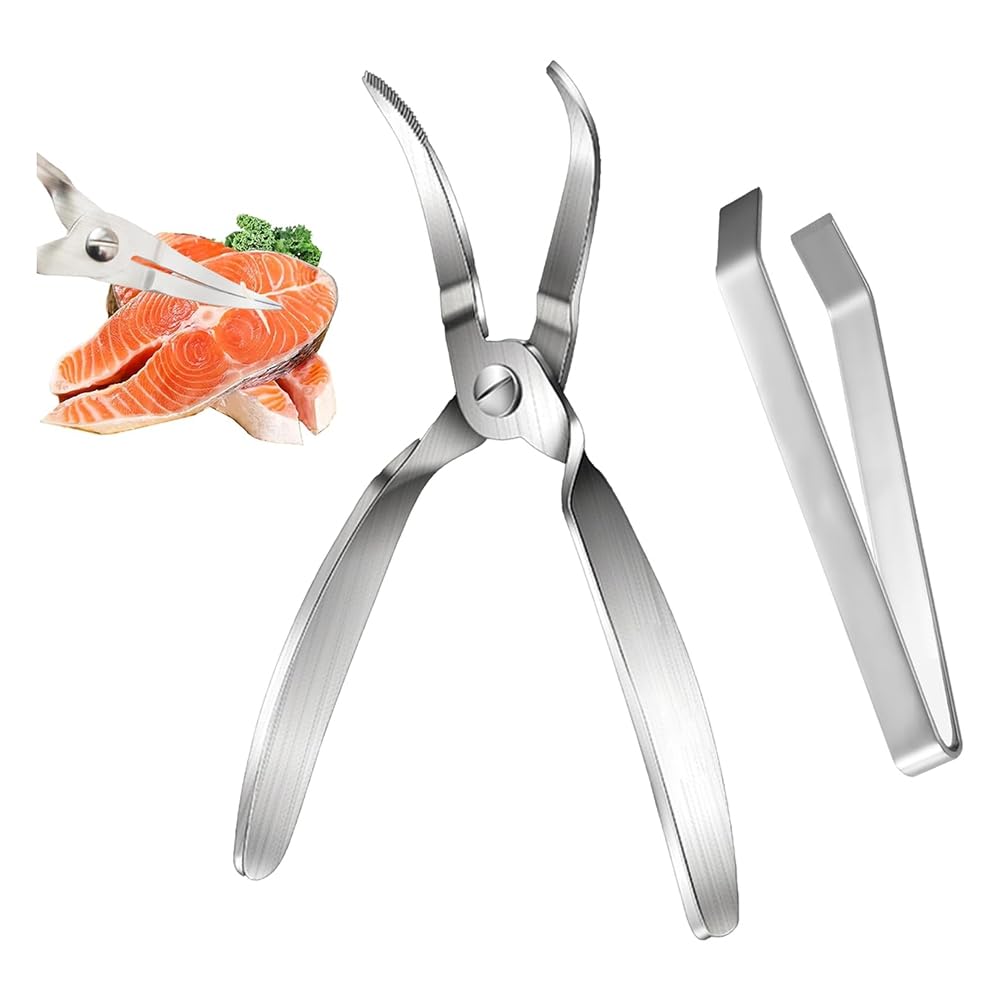 qimoi 304 Food Grade Stainless Steel Fish Bone Pliers/Tweezers Deboning Tool Kit for All Kinds of Fish