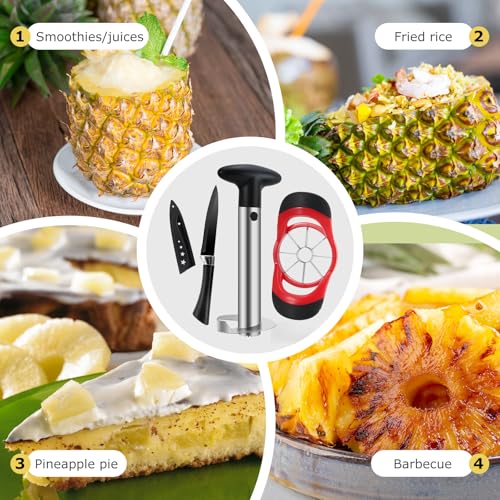 Pineapple Corer and Slicer Tool, Stainless Steel Pineapple Cutter and Corer Set, [Upgraded, Reinforced, Thicker Blade],Fruit Slicer Kitchen Gadget for Diced Pineapple Rings