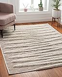 Well Woven Bergen Beige Flat-Weave Hi-Low Pile Geometric Stripes Moroccan Tribal Area Rug 8x10...