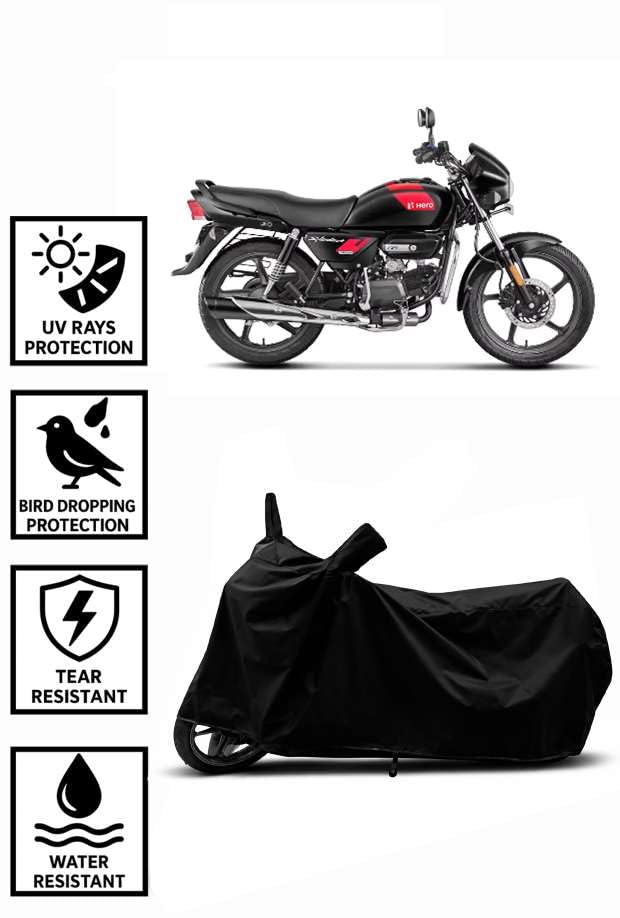 Image of Sheild Heavy Duty Waterproof Scooty & Bike Cover for Hero Splendor Plus Xtec - UV Resistant, Dustproof & Rain Protection, All-Weather Outdoor Cover for Bikes & Scooty with Buckle Straps(Black)
