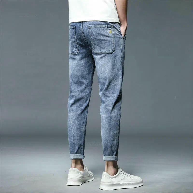Spring Autumn Stretch Cotton Hole Men's Ankle Length Jeans Streetwear Denim Pants Korean Casual Trousers Male2