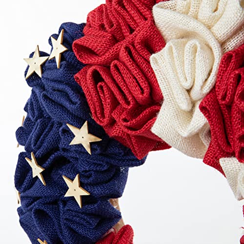 Glitzhome 18" D Patriotic/Americana Round Fabric Wreath Patriotic Wreath For July 4Th, Memorial Day, Father's Day, And Labor Day #TOP6