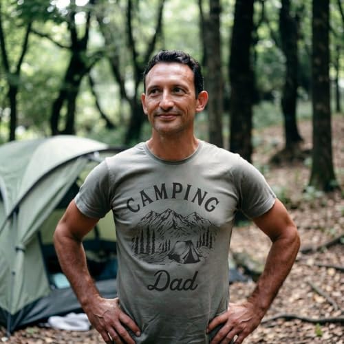 Crazy Dog T-Shirts Mens Camping Dad T-Shirt - Mountain Tent Graphic Tee for Campground Weekends and Outdoor Trips Grey XXL