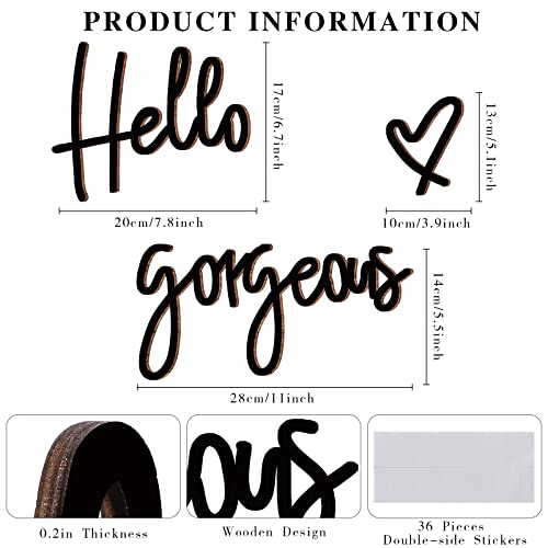 Image of Blulu Hello Gorgeous Wall Decor Sign Hello Gorgeous Wall Art Minimalist Wooden Words Decor for Lash Room, Salon, Vanity or Makeup Room, Bathroom, Bedroom, Office(Black)