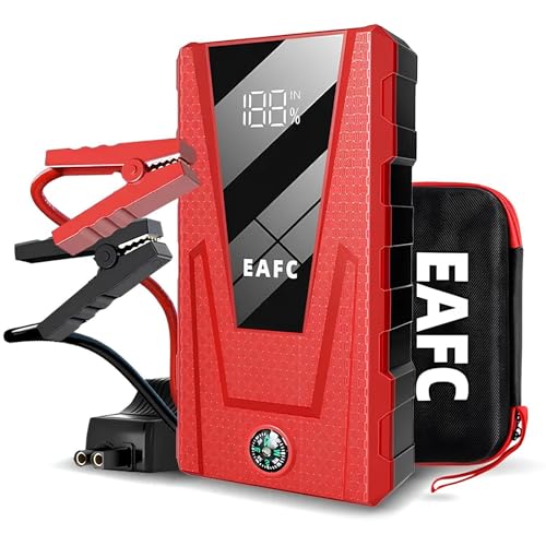 EAFC Arrancador de batería de Coche portátil de 2000 A para Motores de Gasolina de 6,0 L o diésel de 4,0 L con Clip Inteligente JumpStarter, Carga rápida USB y Linterna LED de Emergencia, Brújula