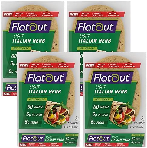 Flatout Flatbread, Light Italian Herb Wraps, Perfect for Use as Sandwich Bread, Pizza Crust, Tortillas, Wraps and More, 8 Flatbreads, 4 Pack