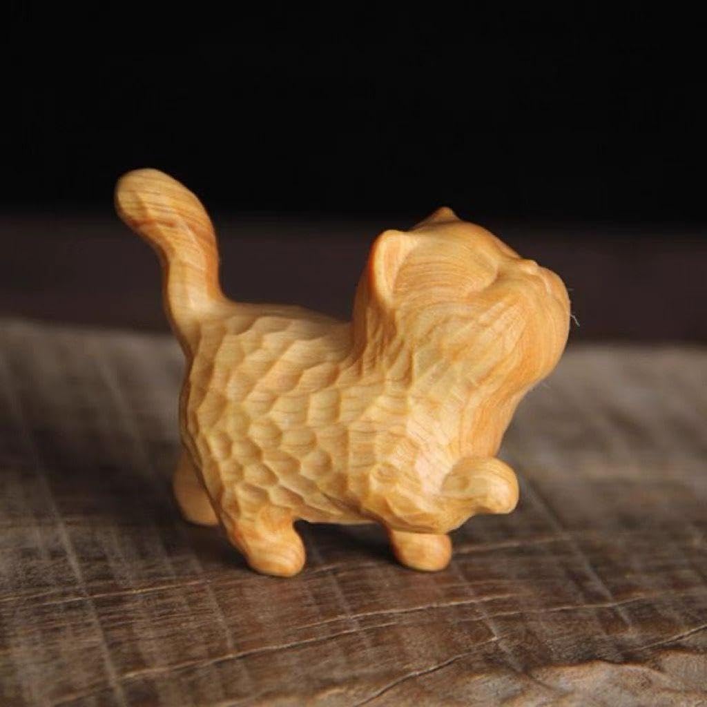 Amazon.co.jp: 猫の置物 小さい かわいい 木製 猫 手彫り 招き猫 