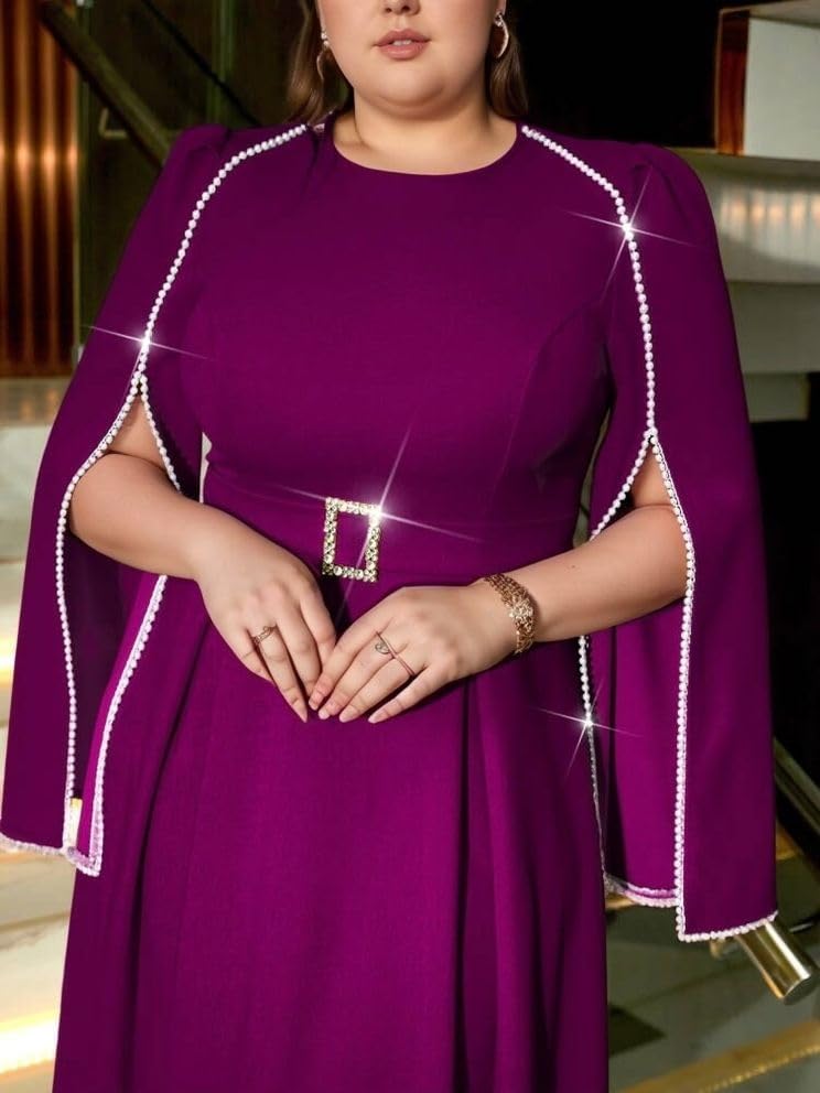 Robe formelle à manches cape col rond plissée midi verte chic