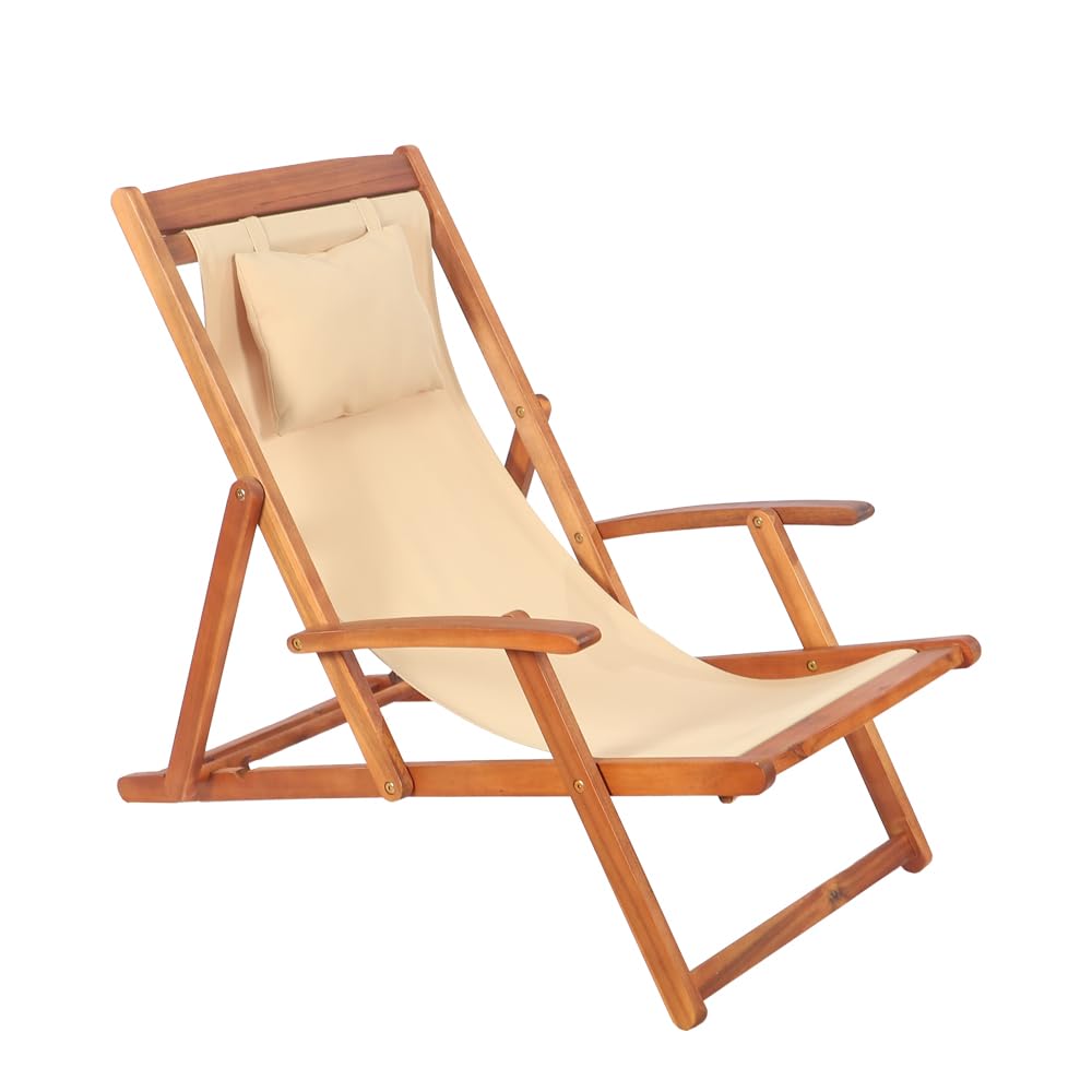 YAHOME Solid Acacia Wood Sun Lounger Outdoor Chair Weather Resistant Adjustable Outdoor Reclining Chair For Pool Beach Sunbathing Relaxing Chair.