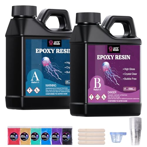 LET'S RESIN Crystal Clear Epoxy Resin, 34oz Bubble Free, Low Odor, Anti-Yellowing Casting Resin for Craft, Casting Molds, Painting, Jewelry, Art, Easy to Mix 1:1 Ratio