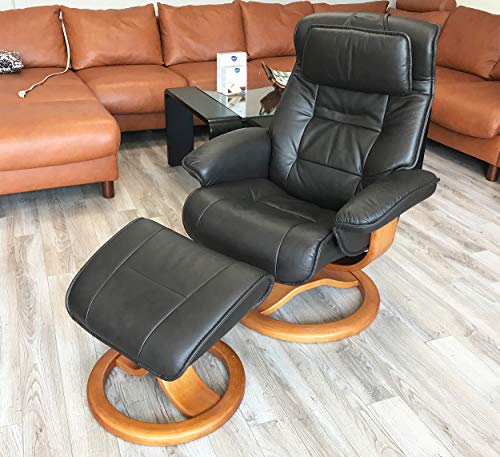 Fjords Mustang Small Leather Recliner Chair And Ottoman Norwegian Ergonomic Furniture Nordic Line Genuine Stone Leather Teak Wood #TOP2