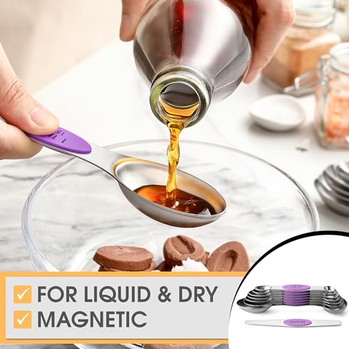 Image of Spring Chef Stainless Steel Magnetic Measuring Spoons Set of 8, Orchid