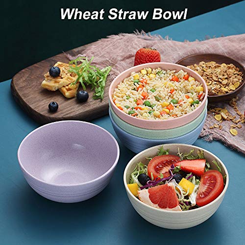 Set Of 5 Unbreakable Lightweight Rice Bowl, Premium Wheat Straw Cereal Bowl, Bowl Mouth 5.3Inch Soup Bowls, For Cereal, Soup And Fruit, Salad, Noodle, Dishwasher Safe (Purple) #TOP1