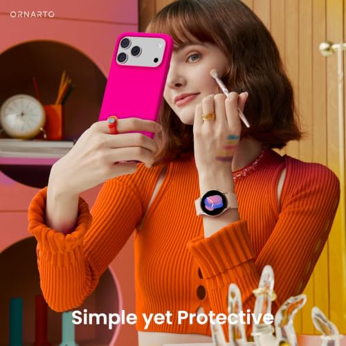 Image of ORNARTO Compatible with iPhone 17 Pro Max Case 6.9 inch, Slim Liquid Silicone 3 Layers Soft Gel Rubber Shockproof Protective Cover with Anti-Scratch Microfiber Lining-Hot Pink