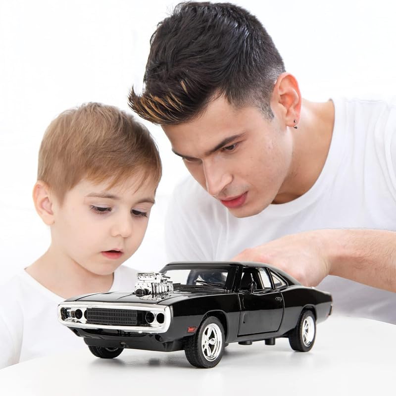 Image of Kids Model 1:32 Fast & Furious 7 Die Cast Metal Car Pull Back Action Opening Doors with Realistic Engine Sound Lights Toy Car Gift for Boys - Black
