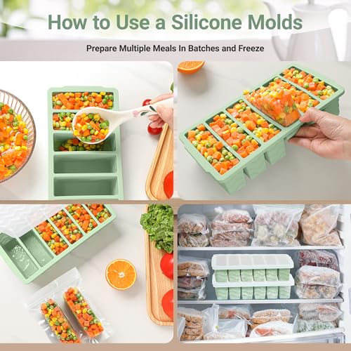 Image of 1 /2 Cup Silicone Freezer Molds with Lid, 2-Pack Silicone Freezer Trays for Soup, Sauce & Broth - Meal Prep Containers, Large Ice Cube Tray, Oven & Dishwasher Safe