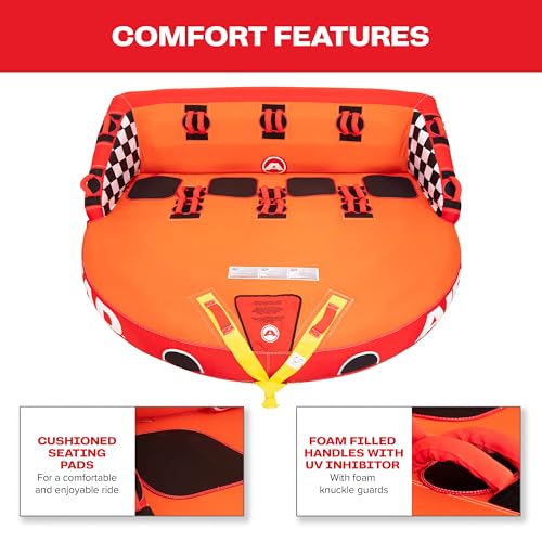 Image of Airhead Mable Towable Tube for Boating, 1-4 Rider Inflatable Boat Tube for Water Tubing, Heavy Duty Full Nylon Cover, EVA Foam Pads, Dual Tow Point, Patented Speed Safety Valve