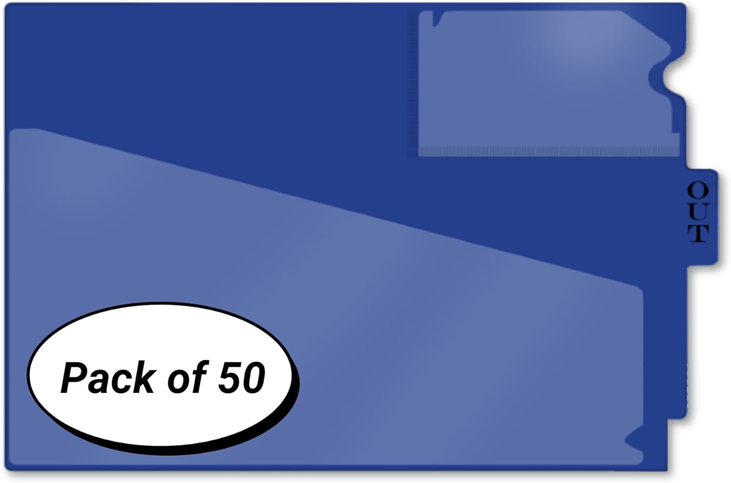 Center Tab Vinyl Outguides with Front Pocket, Navy, 50/Box