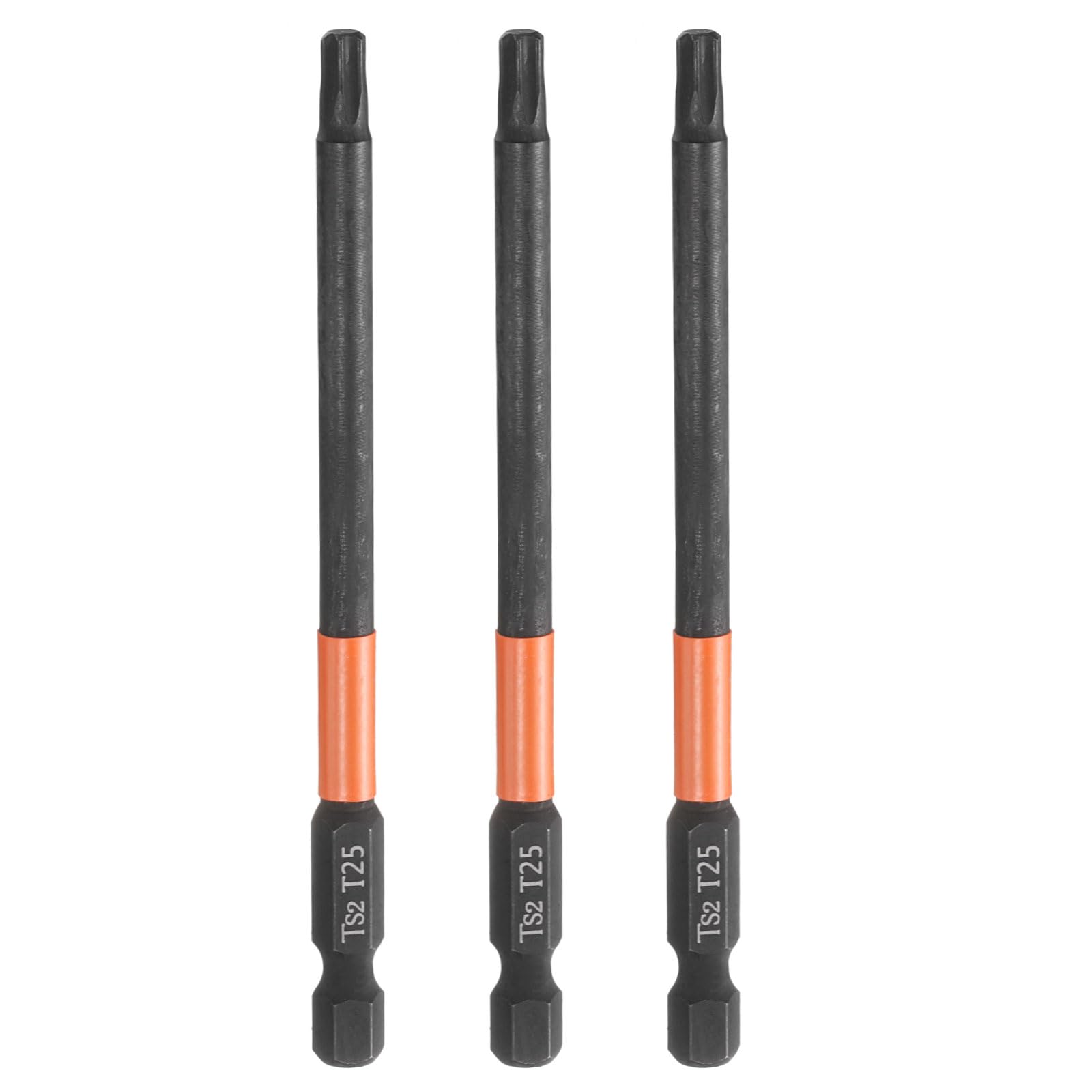 sourcing map 3pcs T25 Torx Head Screwdriver Bit 4" (100mm) Long 1/4" Hex Shank Magnetic No Hole Tamper Proof 6 Point Star Screw Driver Drill Bits Phosphate S2 Steel Industrial Power Tools