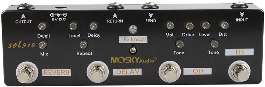 Multi Effects Pedal Guitar Processor with Distortion Delay Reverb Overdrive Loop True Bypass for Electric Guitar Live Performance Black 230x65mm