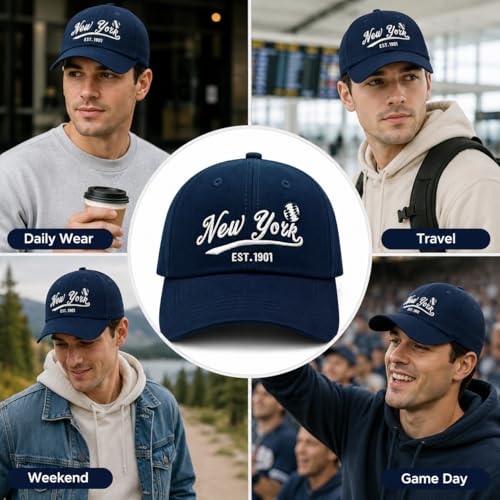 Image of Classic Vintage Embroidered Fashionable Baseball Cap for Men Women Teenager Cap City Hat Adjustable with Gift Box