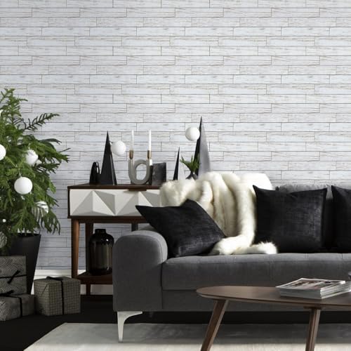 COMSTICKC Peel and Stick Faux Wood Wall Sticker Wall Panels, 10 Pcs of 12" x 12", Not Real Wood, Ultra-Light Thin PVC 3D Fake Wood Shiplap Self-Adhesive Wall Covering Wallpaper for Interior Decor by COMSTICKC - Used condition - Image 2