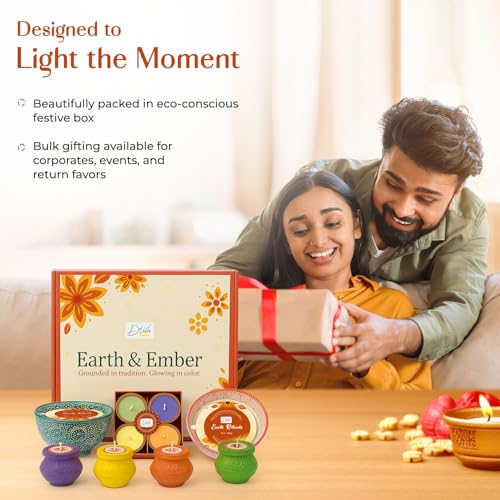 Image of D'Velas Earth & Ember Christmas Gift Set | 2 Scented Bandhani Bowl Candles, 4 Handpainted Votive Cups & 4 Scented Candles | Holiday Home Decor & Gifting | New Year Eve | Premium Fragrance