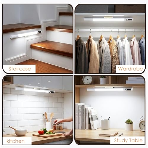 Image of Gesto 40CM Rechargeable Motion Sensor LED Light for Wardrobe, Cabinet, Kitchen, Under Stairs & Shelf, 2400mAh Closet Light, 3 Color Modes, Adjustable Brightness, Magnetic Night Light for Study Table