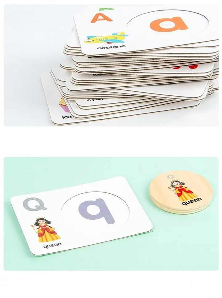 Image of PLUSPOINT Wooden Letters Matching Game with Flash Card Cognitive Words Round Blocks Children Wooden Interactive Learning Early Educational Toys for Kids 3-8 Years (Words Game)