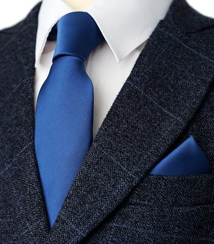 Image of Boy's Solid Tie with Pocket Square Set, Regular Necktie for Children and Kids, Self-Tied