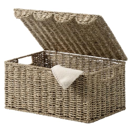 Image of StorageWorks Scalloped Edge Wicker Basket, Seagrass Storage Baskets for Living Room, Bedroom, 15" L x 11 ¼" W x 7" H