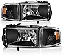 AUTOSAVER88 Headlight Assembly Compatible with 1994-2001 Dodge Ram 1500/1994 1995 1996 1997 1998 1999 2000 2001 2002 Dodge Ram Pickup 2500 3500 Black Housing Amber Reflector with Corner Lights