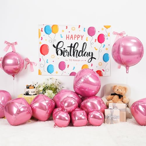 Image of 12PCS Metallic Pink Round Foil Balloons 22 inch 15 inch 10 inch Large Mylar Balloons | Shiny Pink 4D Ball Balloons for Birthday Party, Graduation, Wedding, Christmas, New Year, Disco Prom Party Decorations