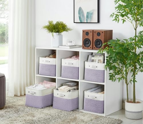 Image of DECOMOMO Foldable Storage Bin [3-Pack] Collapsible Sturdy Cationic Fabric Storage Basket Cube W /Handles for Organizing Shelf Nursery Home Closet (Purple and White, Large - 15 x 11 x 9.5)