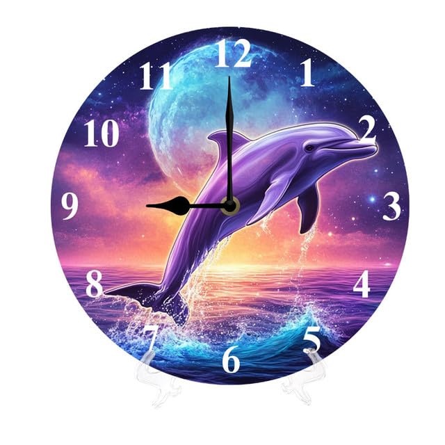 Geroclonup Horloge murale à piles silencieuse sans tic-tac pour décoration de salon, cuisine, salon, salle de bain, bureau - Motif dauphin - 25 cm