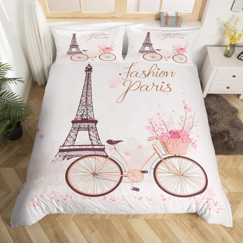 Feelyou Eiffel Tower Bedding Set Queen Size 3Pcs for Girls Boys