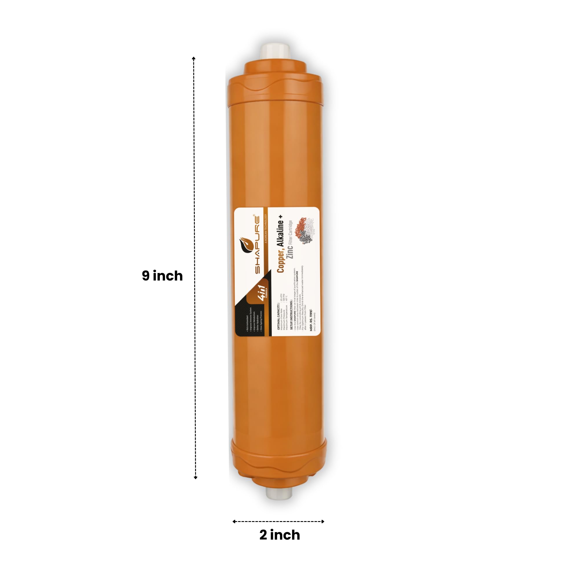 Shapure 4-in-1 Water Filter Cartridge with Copper Alkaline Zinc and Mineral Enrichment | Universal Fit for RO Water Purifier| 100% Food Grade ABS 1