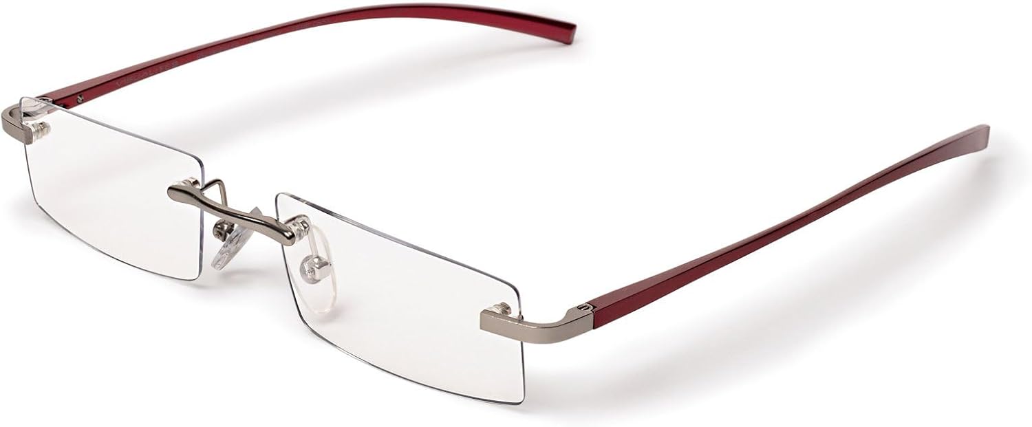 Visualites Rectangle Lightweight Aluminum Rimless Reading Glasses for Men & Women Model X