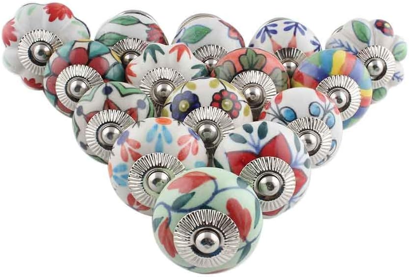 Indian Shelf Pack of 15 Multicolor Drawer Knobs- Ceramic Kitchen Cabinet Knobs- Round Drawer Pulls- Cabinet Knobs- Dresser Knobs- Pull Door Knob- Pulls for Cabinets and Drawers- Knob Hardware