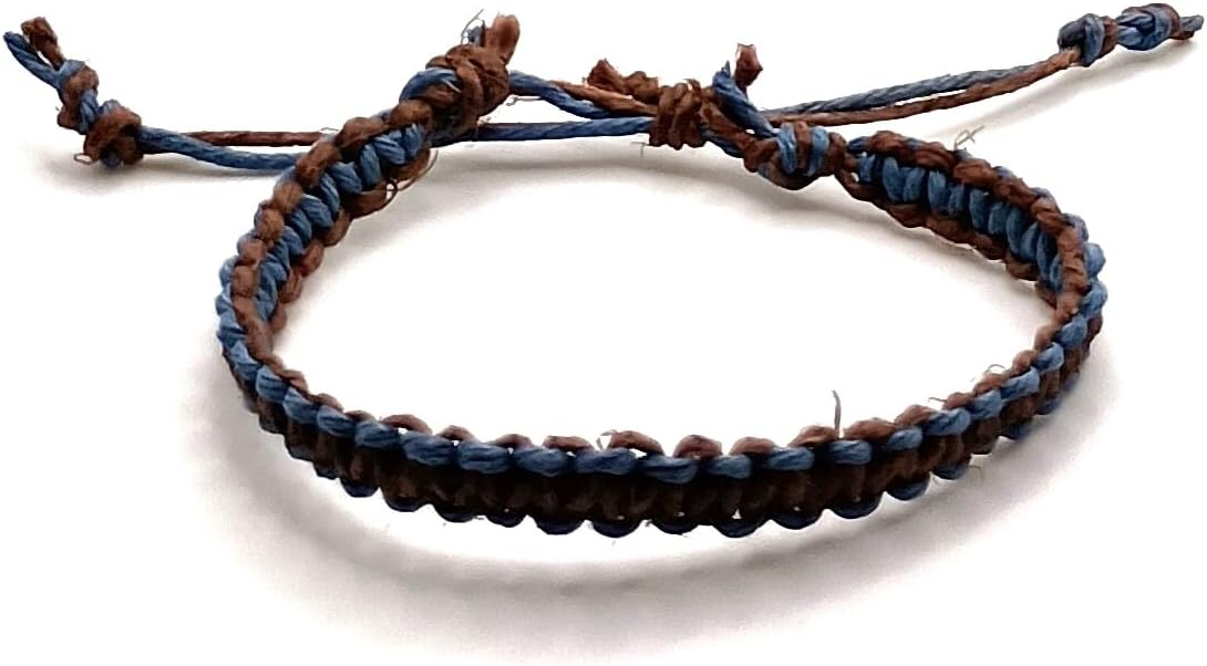 Hemp Bracelet Adjustable Friendship String (Simple Steel Blue & Dark Brown)