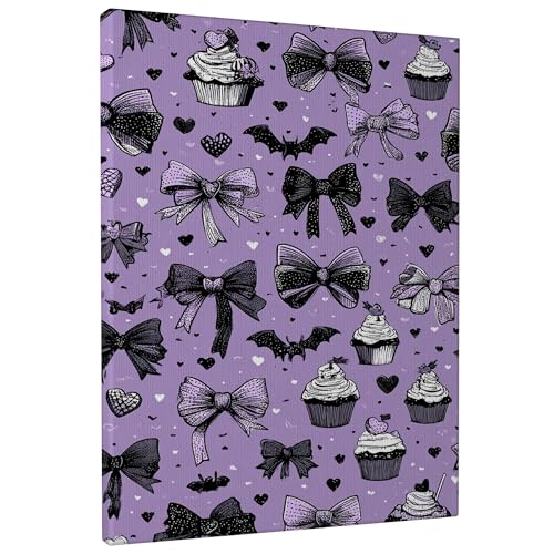 Halloween Violet Bow and Cupcake Wall Art, Black Bat Heart