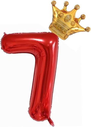 Miniatura 1 de Globo de 40 pulgadas, corona roja número 7, globo gigante de aluminio con el número 7, globos de decoración de cumpleaños de 7 años, suministros de