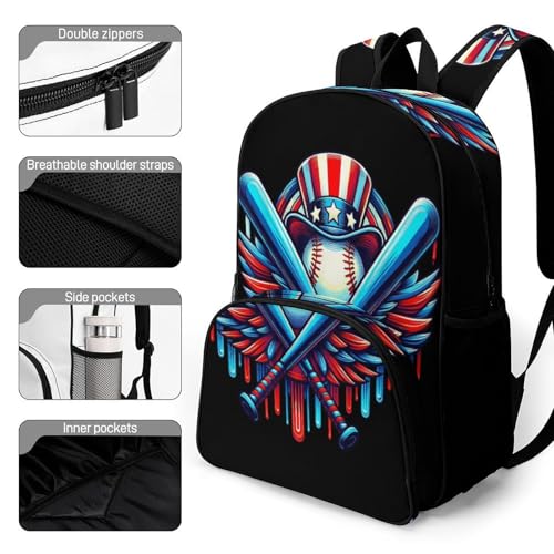 Baseball Home Plate Drip American Flag Game Day Backpack Large Capacity Leisure Travel Backpack Outgoing Daypack 17.3X12.5X7.5 Inch3