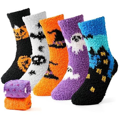Moyel 5 Paar Halloween Kuschelsocken Kinder Anti Rutsch 8-12...