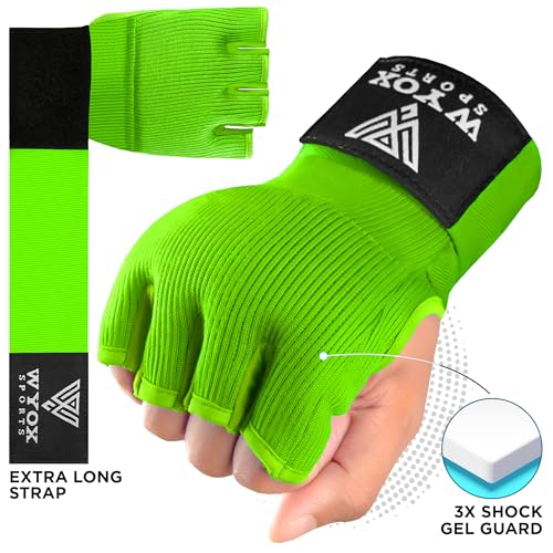 Image of WYOX Gel Boxing Hand Wraps Inner Gloves for Men & Women - 80cm /31inch Quick Wrist Strap, Padded Knuckle Support, Fingerless MMA Muay Thai Kickboxing Wraps for Training, Punching & Martial Arts