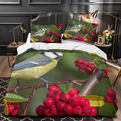 Housse de couette mésange animale imprimée 3D parure de lit microfibre double 200x200cm