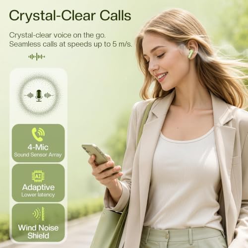 Green Long Battery Life Wireless Earbuds Budget for iPhone Android - Image 7