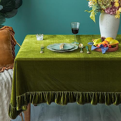 Glory Season SRZB202306 Velvet Tablecloth Luxurious Solid Rectangle Table Cloth,Oblong Retro Farmhouse Ruffle Tablecloths Washable Table Cover For Party Wedding Baby Shower Kitchen Dinning Tabletop Decoration thumb #3